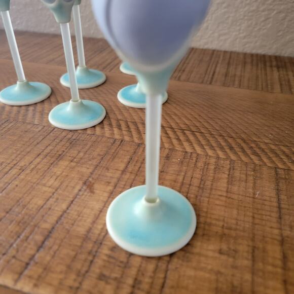 Retired Newman Ceramic Works Blue Rosebud Cordial Glasses Signed Set of 6 - Picture 8 of 10